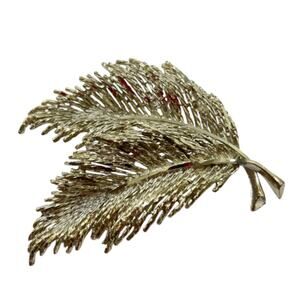 Light Goldtone 2 Leaf Brooch Statement 2.75" Pin
